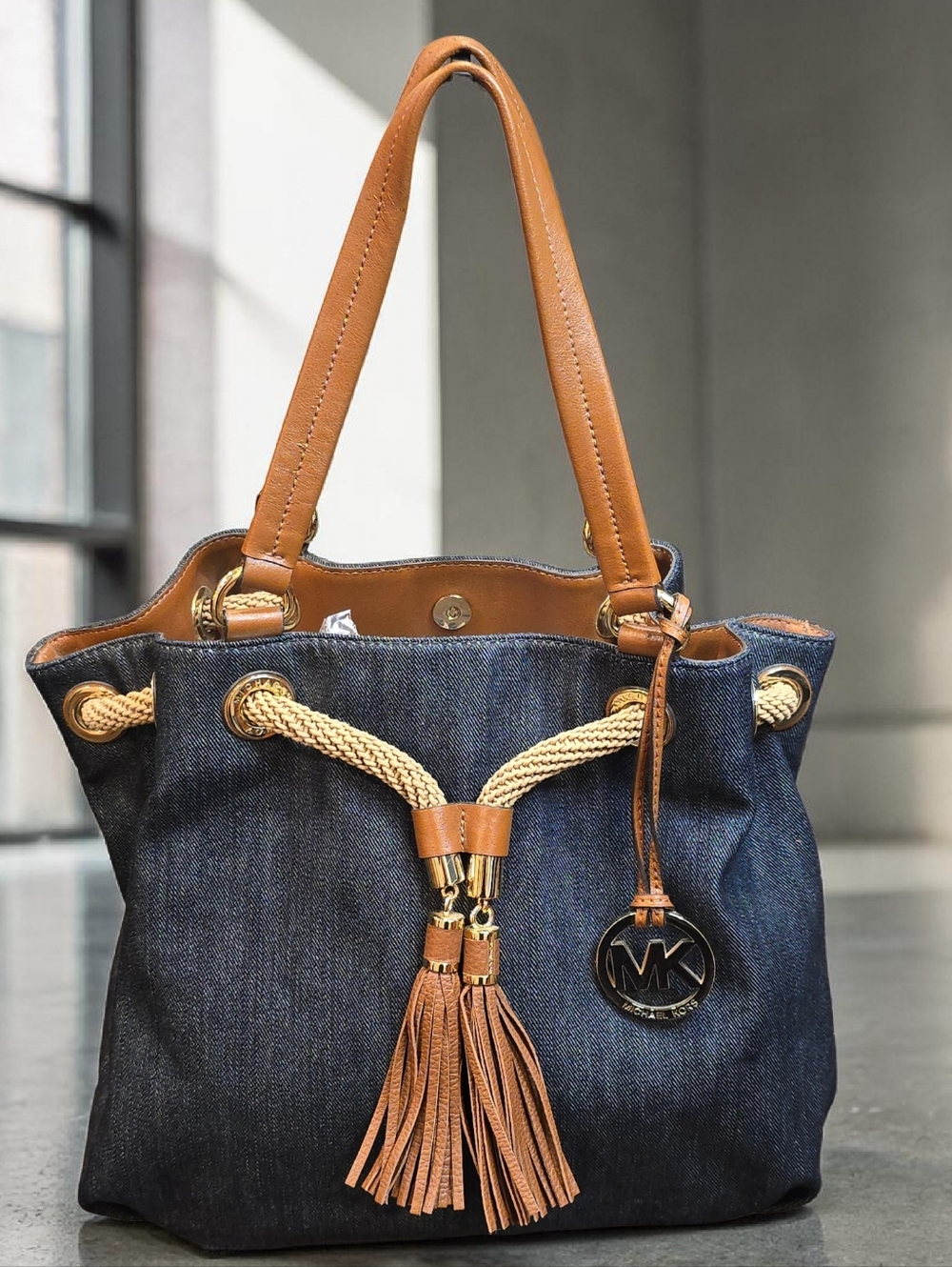 Michael Kors Marina Denim Drawstring Tote